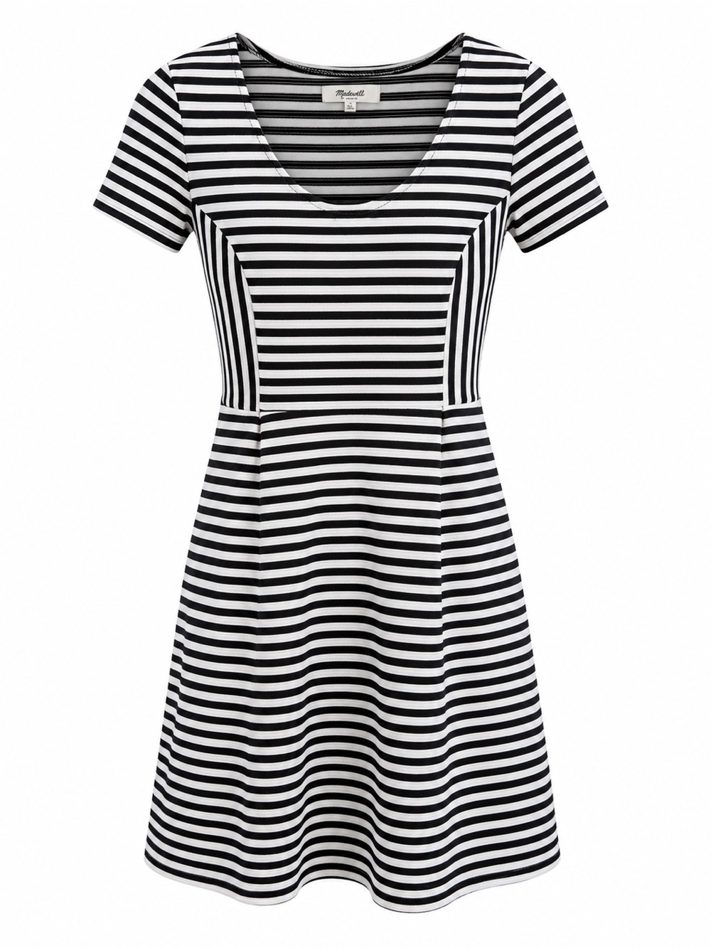 Madewell Womens Black & White Striped Fit & Flare Dress Short Sleeve Scoop Neck